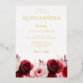 Invitation En Aluminium Rouge Bourgogne Élégance Rouge Rose Quinceanera Or (Recto)