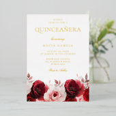 Invitation En Aluminium Rouge Bourgogne Élégance Rouge Rose Quinceanera Or (Debout devant)