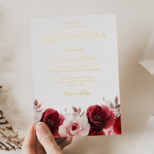 Invitation En Aluminium Rouge Bourgogne Élégance Rouge Rose Quinceanera Or
