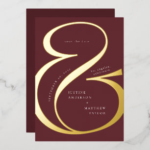 Invitation En Aluminium Rouge Bourgogne Or Typographie Sauvegarder Date
