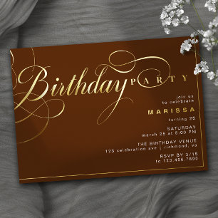 Invitation En Aluminium Rouge Brûlé Orange Rouille & Or Élégant Annivers
