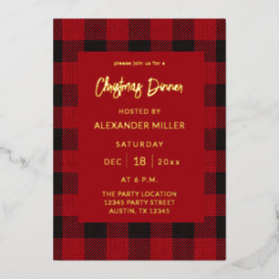 Invitation En Aluminium Rouge Buffalo Plaid Flanelle Fêtes de Noël