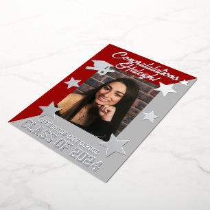 Invitation En Aluminium Rouge écarlate et gris, dégradé diagonal argent