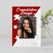 Invitation En Aluminium Rouge et blanc écarlate, Argent Diagonal Graduatio (Debout devant)