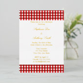 Invitation En Aluminium Rouge et blanc En vichy Motif Barbeque Mariage (Debout devant)