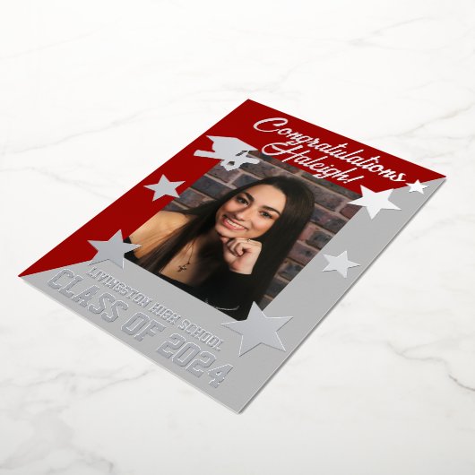 Invitation En Aluminium Rouge et gris écarlate, Argent Diagonal Graduation (Rotation)