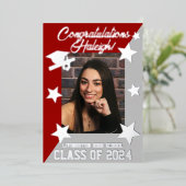 Invitation En Aluminium Rouge et gris écarlate, Argent Diagonal Graduation (Debout devant)