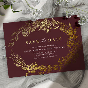 Invitation En Aluminium Rouge et or de Bourgogne Luxe Floral Enregistrer