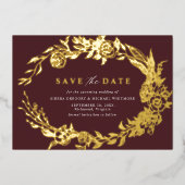 Invitation En Aluminium Rouge et or de Bourgogne | Luxe Floral Enregistrer (Recto)
