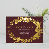 Invitation En Aluminium Rouge et or de Bourgogne | Luxe Floral Enregistrer (Debout devant)