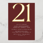 Invitation En Aluminium Rouge et or de Bourgogne | Luxe Maroon 21e anniver<br><div class="desc">Invitations de style moderne 21ème anniversaire avec un grand cap "50" en véritable feuille métallique. Les détails de votre événement sont imprimés ci-dessous en blanc mat. Design Unisex avec accents or sur un arrière - plan rouge profond.</div>