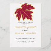 Invitation En Aluminium Rouge Feuille d'érable Mariage or (Recto)