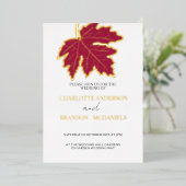 Invitation En Aluminium Rouge Feuille d'érable Mariage or (Debout devant)