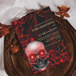 Invitation En Aluminium Rouge floral noir sombre gothique crâne Halloween