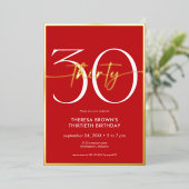 Invitation En Aluminium Rouge minimaliste moderne 30 Script Anniversaire (Debout devant)