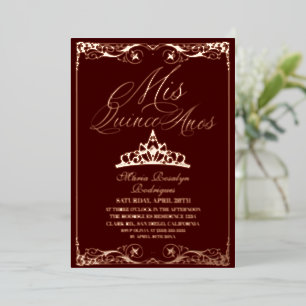 Invitation En Aluminium Rouge & Or Rose Élégant Quinceanera Photo Feuill