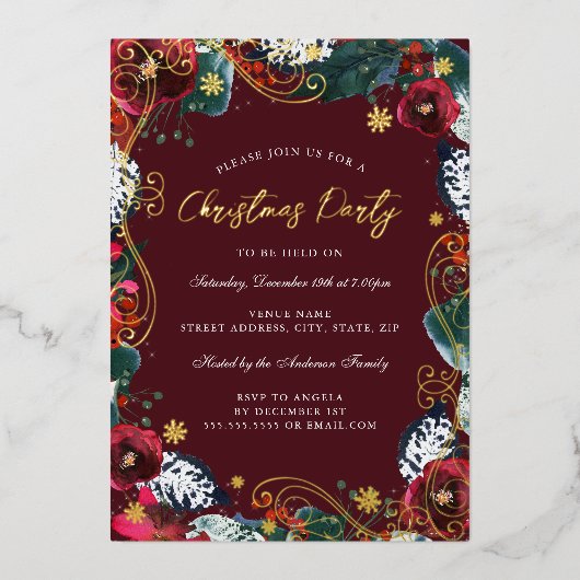 Invitation En Aluminium Rouge or vert blanc floral brun Noël (Recto)