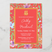 Invitation En Aluminium Rouge Peranakan floral double xi mariage chinois (Recto)