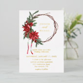 Invitation En Aluminium Rouge Poinsettia Pine vert Mariage de couronne (Debout devant)