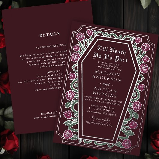 Invitation En Aluminium Rouge Rose Coffin Mariage gothique Tout en un