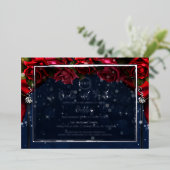 Invitation En Aluminium Rouge Rose Marine Blue Sparkle Mariage Silver (Debout devant)