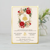 Invitation En Aluminium Rouge Roses Fleurs d'ivoire Crème Musulman Mariage (Debout devant)
