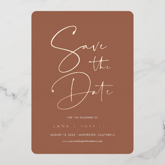 Invitation En Aluminium Rouille | Modern Minimal Script Photo Enregistrer  (Recto)