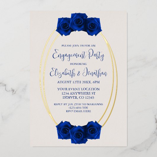 Invitation En Aluminium Royal Blue and Gold Geometry Engagement Party (Recto)