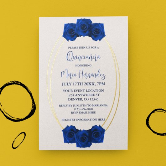 Invitation En Aluminium Royal Blue et Gold Geometry Quinceañera