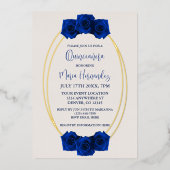 Invitation En Aluminium Royal Blue et Gold Geometry Quinceañera (Recto)