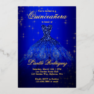 Invitation En Aluminium Royal Blue et or thème Quinceanera Real