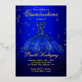 Invitation En Aluminium Royal Blue et or thème Quinceanera Real (Recto)
