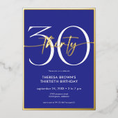 Invitation En Aluminium Royal Blue moderne 30 Script Anniversaire (Recto)