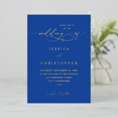 Invitation En Aluminium Royal Blue Moderne Calligraphie 3 Mariage (Debout devant)