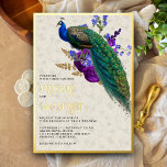 Invitation En Aluminium Royal Blue Purple Floral Indien Mariage Peacock<br><div class="desc">Éblouissez vos invités avec cet invitation de mariage élégant avec un paon magnifique avec de belles fleurs. Ajoutez simplement les détails de votre événement sur ce modèle facile à utiliser pour en faire une invitation unique. Retournez la carte pour révéler un art rustique de découpage à l'arrière de la carte....</div>