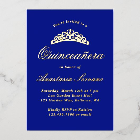 Invitation En Aluminium Royal Blue Quinceanera (Recto)