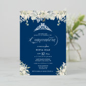 Invitation En Aluminium Royal Blue Quinceañera Floral Gold (Debout devant)