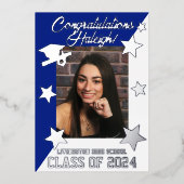 Invitation En Aluminium Royal Blue & White Diagonal Graduation Argent (Recto)