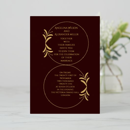 Invitation En Aluminium Royal Deep Burgundy Personalized wedding  (Debout devant)