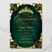 Invitation En Aluminium Royal Emerald Gold Élégant Script Quinceanera (Recto)