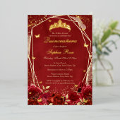 Invitation En Aluminium Royal Flower or Rouge Tiara Quinceanera (Debout devant)