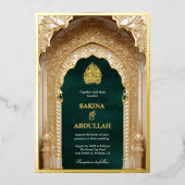 Invitation En Aluminium Royal Islamic Arch Emerald Muslim Mariage Gold (Recto)