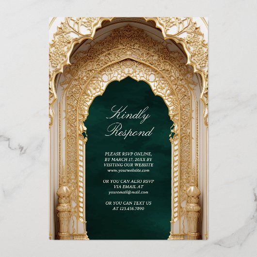 Invitation En Aluminium Royal Islamic Arch Emerald Muslim Mariage Gold (Verso)