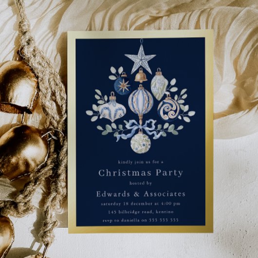 Invitation En Aluminium Royal Navy Blue & Gold Border Christmas Party