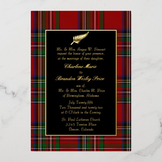 Invitation En Aluminium Royal Stewart Tartan Plaid Mariage (Recto)