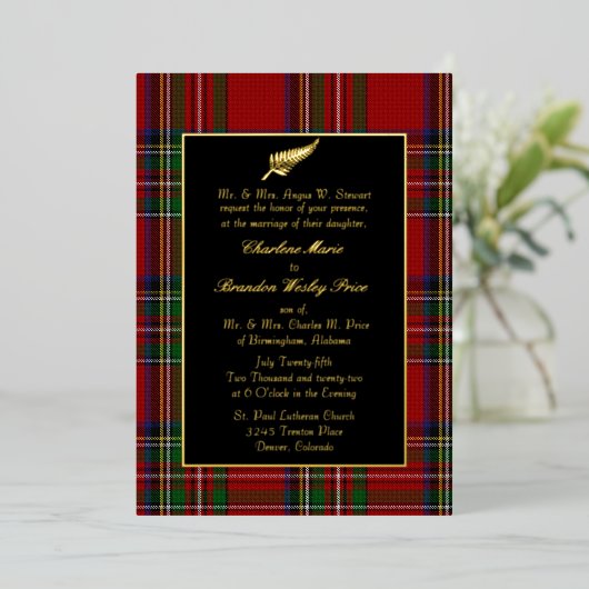 Invitation En Aluminium Royal Stewart Tartan Plaid Mariage (Debout devant)