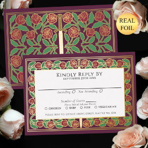 Invitation En Aluminium RSVP Mariage Royal Épée Florale Or Mauve