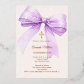Invitation En Aluminium Ruban lavande crème fille Confirmation or rose (Recto)