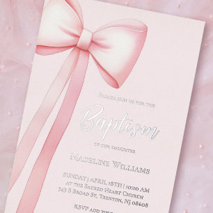 Invitation En Aluminium ruban rose Baptême