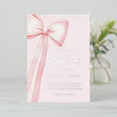 Invitation En Aluminium ruban rose | Baptême (Debout devant)